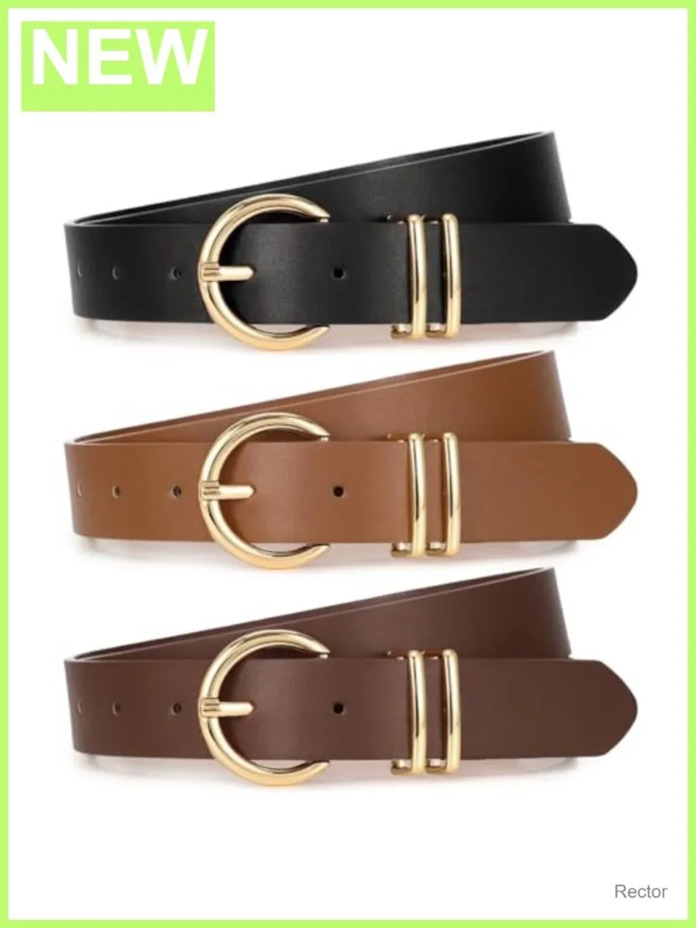 3 Pack Women's Faux Leather Belts with Gold Buckles